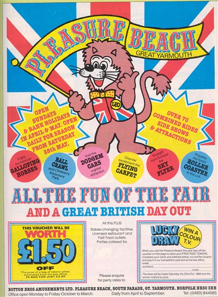 Photo:Pleasure Beach advertisement from the Great Yarmouth Holiday Guide, 1988