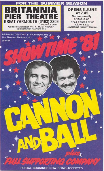 Photo:Advert for the Cannon and Ball show at Britannia Pier theatre, 1981