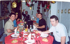 Photo:The workers tucking into Christmas dinner