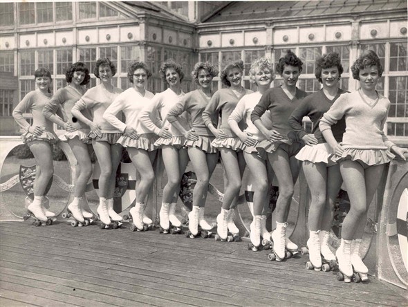 Photo:Group portrait of performers in Skaterscades outside the Winter Gardens, Great Yarmouth, 1951