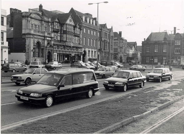 Photo:Hearses on the South Quay, Great Yarmouth, c. 1990