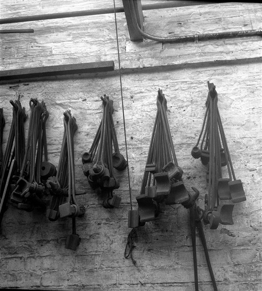 Photo:Photograph of tools hanging on the wall of Fred Leak's Smithy in 1963