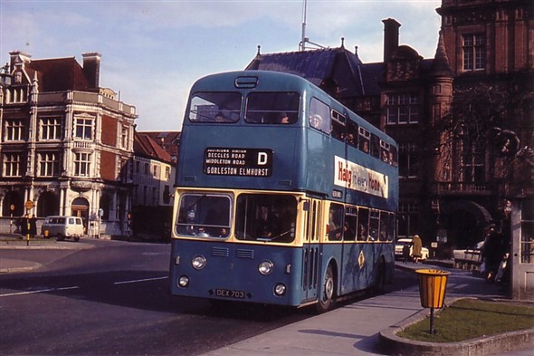 Photo:No 3 (DEX 703) waiting at the popular bus stop on Hall Quay