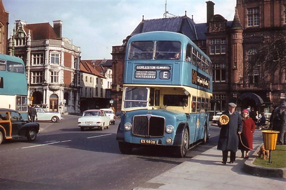 Photo:No 28 (EX 9828) stopping at the popular Hall Quay bus stop en route to Gorleston