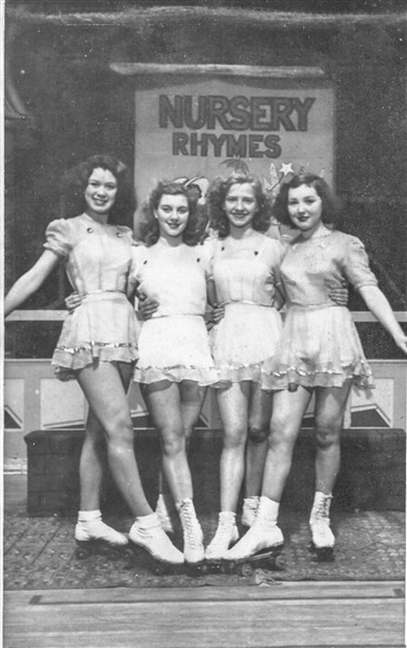 Photo:A group of girls from the cast of the Gorleston Roller Skating Show 'Nursery Rhymes' 1949. L-R they are: Jane Hardy, Joyce Pownall (neé Platten), Pat Colclough (neé Steward) and Pauline King.