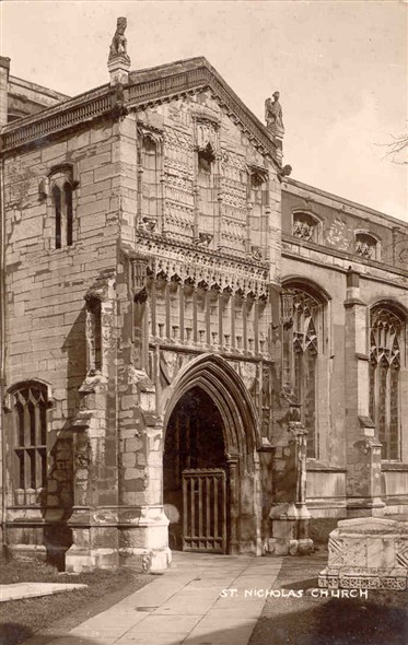 Photo:Postcard of St Nicholas Parish Church Porch, pre-WW2