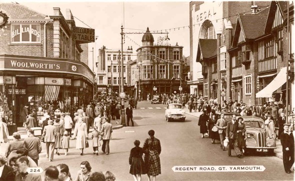 Photo:Photograph of Town end of Regent Rd, posted 1956