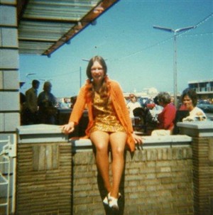 Photo:Kathleen Dewhurst (then) sat on the wall outside The Norfolk Hotel in1971