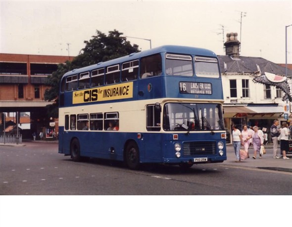 Photo:No 25 (PVG 25W) leaving Market Gates bus station (note the famous 'bloater' hanging outside the Bloater Shop at the top of Regent Road)