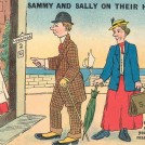 Photo:Seaside humour postcard reading 'Sammy and Sally on their honeymoon'